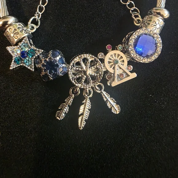 DREAM CATCHER Silver Charm Bracelet with ROYAL Blue Accents. - Picture 4 of 5